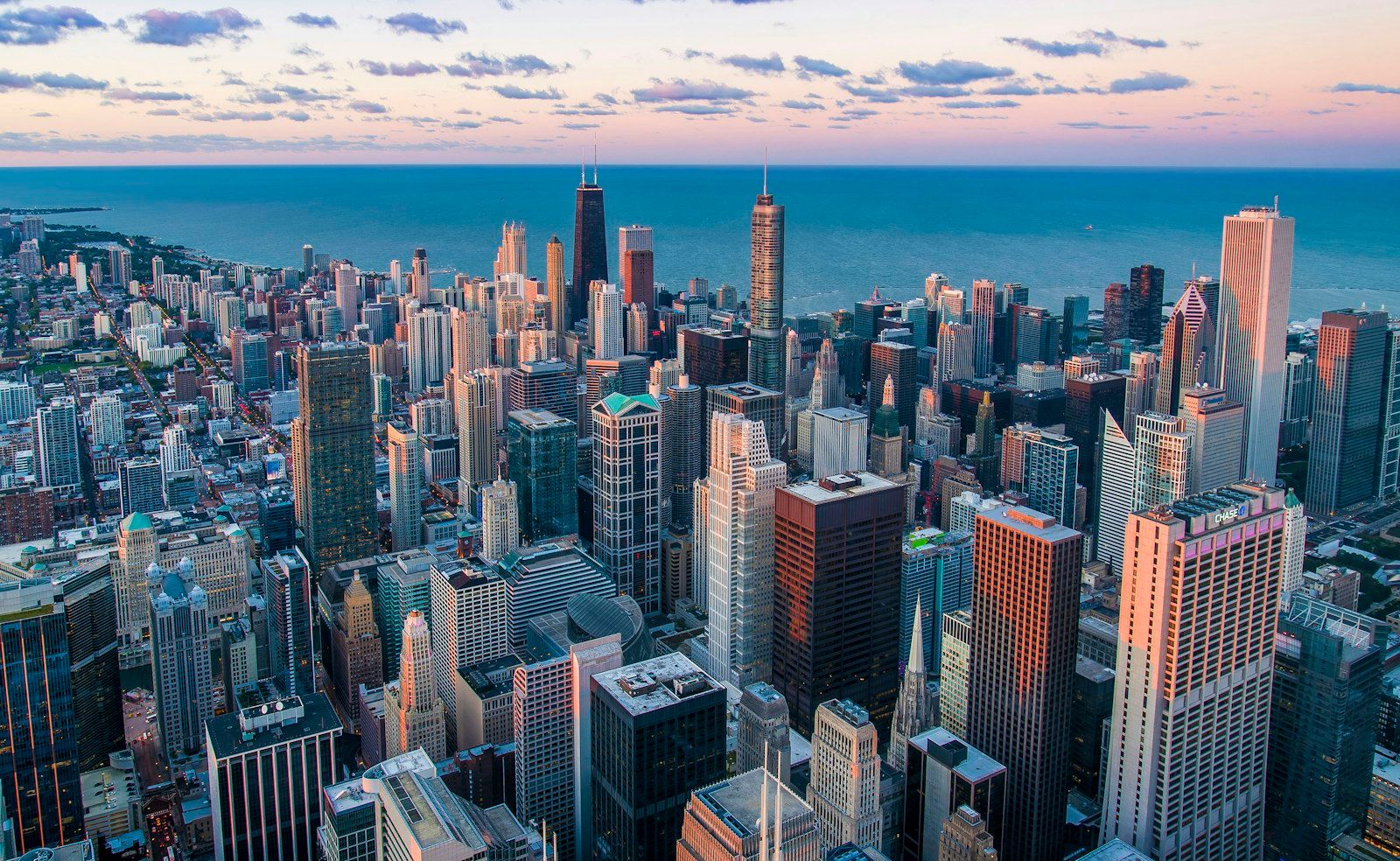 Aerial view of a city business district